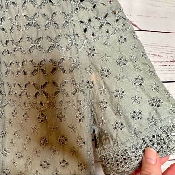 GAP | Short Sleeve Sage Green Eyelet Shift Dress - Picture 9 of 9